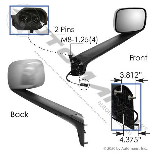 Hood Mount Mirror RH Chrome Freightliner 563.46092C